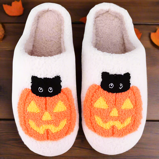 Halloween Pumpkin Cat Slippers