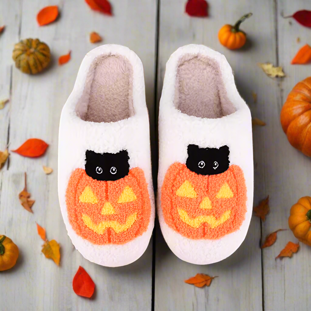 Halloween Pumpkin Cat Slippers