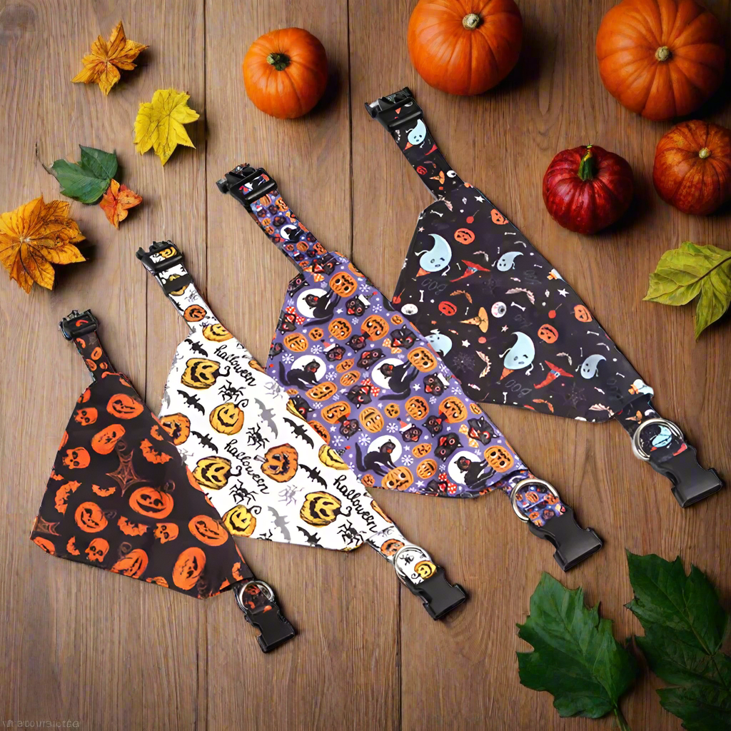 Halloween Dog Bandana Collar – 4 Designs, Adjustable Pet Scarf for Small Medium Large Dogs, Ghost Pumpkin Cat Pet Costume Bib