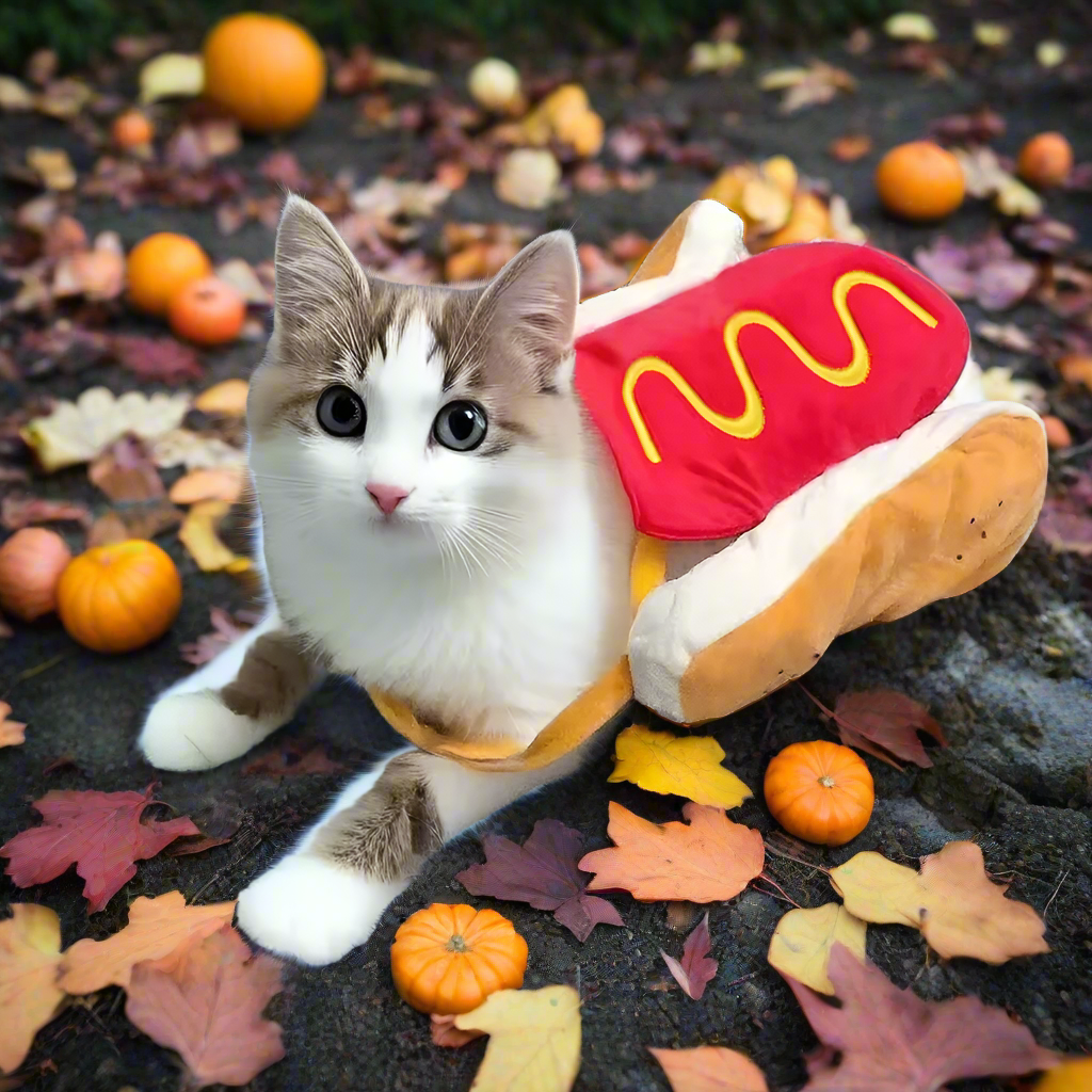 Hot Dog Pet Costume – Funny Halloween Outfit for Cats & Dogs, Cute Puppy Cosplay Dress Up Apparel