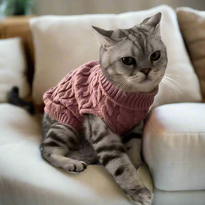 Knit Pet Sweater for Small Dogs & Cats – Warm Winter Chihuahua/Yorkie/Sphynx Clothes, Durable Cable Knit Jumper – Sizes S M L XL