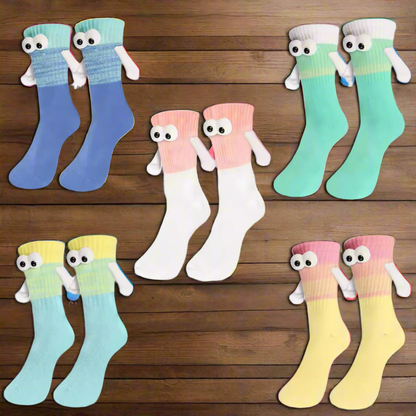 Magnetic Hand-Holding Socks – 5 Pair Set | 3D Cartoon Funny Couple Socks | Matching Best Friend Gift | Unisex Colorful Crew