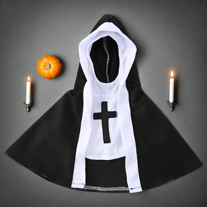 Cat Nun Costume – Funny Pet Cosplay Outfit for Cats & Small Dogs, Halloween Pet Clothing, Kitten & Puppy Pullover Jacket (XS–XL)