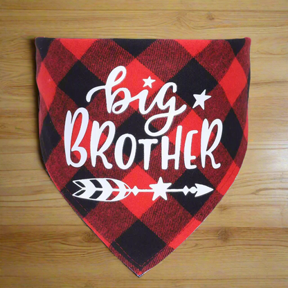 Big Brother & Big Sister Pet Bandanas – Cute Dog & Cat Triangle Scarves, Red Blue Pink Check Plaid Bibs, Puppy Kitten Photo Props