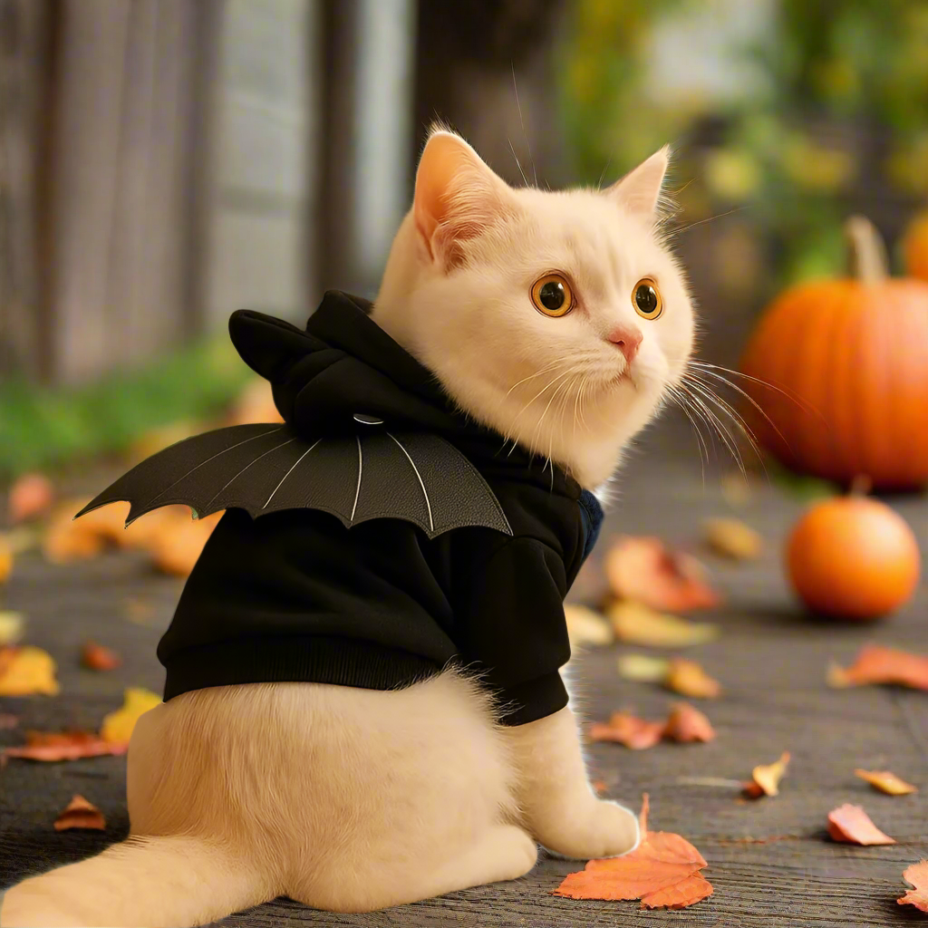 Bat Wing Pet Hoodie – Halloween Dog & Cat Costume, Warm Fleece Bat Sweater with Wings, Cosplay Pet Clothes for Party | Sizes XS–XL