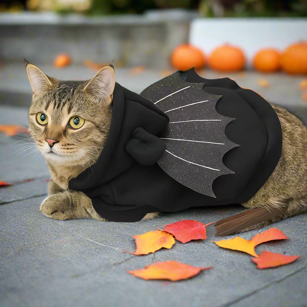 Bat Wing Pet Hoodie – Halloween Dog & Cat Costume, Warm Fleece Bat Sweater with Wings, Cosplay Pet Clothes for Party | Sizes XS–XL