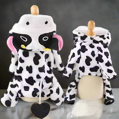 Cow Print Pet Costume Hoodie – Fleece Dog & Cat Jumpsuit Pajamas, Warm Winter Clothes for Small Dogs Cats Chihuahua Yorkie Outfit