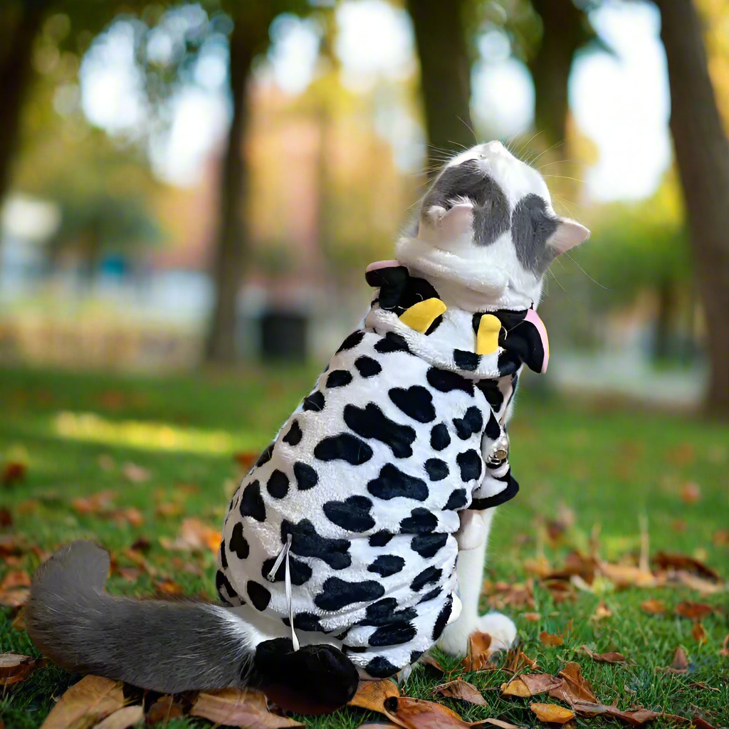 Cow Print Pet Costume Hoodie – Fleece Dog & Cat Jumpsuit Pajamas, Warm Winter Clothes for Small Dogs Cats Chihuahua Yorkie Outfit