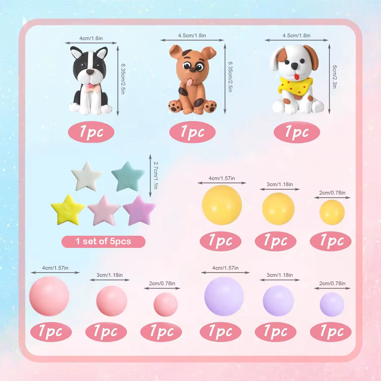 Cat or Dog Cake Toppers – Pet Birthday Party Decorations with Clay Animals, Stars, Balloons – Cute Cat Dog Cake Decor for Pets