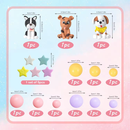 Cat or Dog Cake Toppers – Pet Birthday Party Decorations with Clay Animals, Stars, Balloons – Cute Cat Dog Cake Decor for Pets