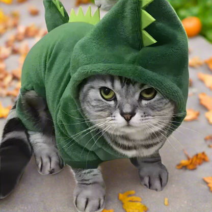 Dinosaur Pet Costume – Funny Cat & Dog Fleece Hoodie, Warm Winter Pet Clothes for Small Dogs & Cats, Halloween Cosplay Outfit