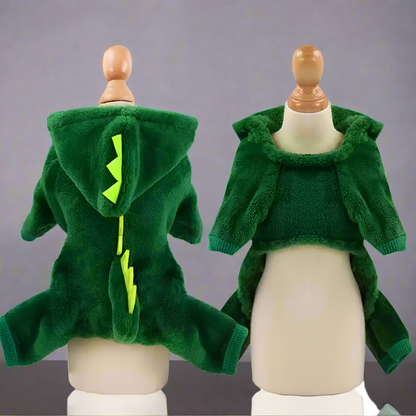 Dinosaur Pet Costume – Funny Cat & Dog Fleece Hoodie, Warm Winter Pet Clothes for Small Dogs & Cats, Halloween Cosplay Outfit