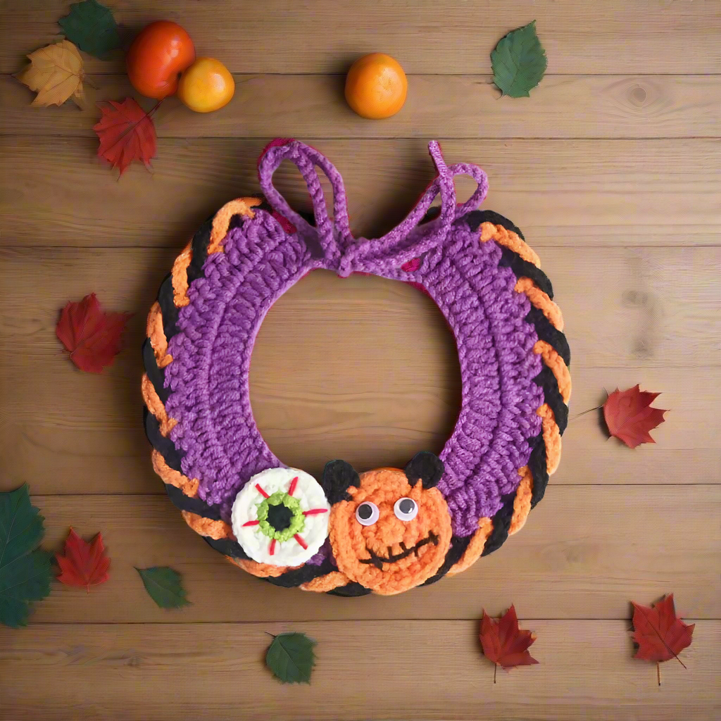 Knitted Halloween Cat Costume – Ghost Knit Hat & Bib Set for Cats, Dogs, or Rabbits, Cute Woven Pet Outfit for Halloween Photos