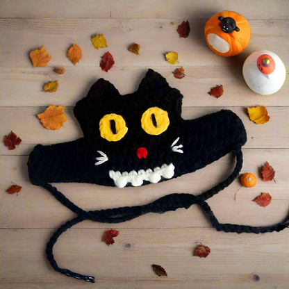 Knitted Halloween Cat Costume – Ghost Knit Hat & Bib Set for Cats, Dogs, or Rabbits, Cute Woven Pet Outfit for Halloween Photos