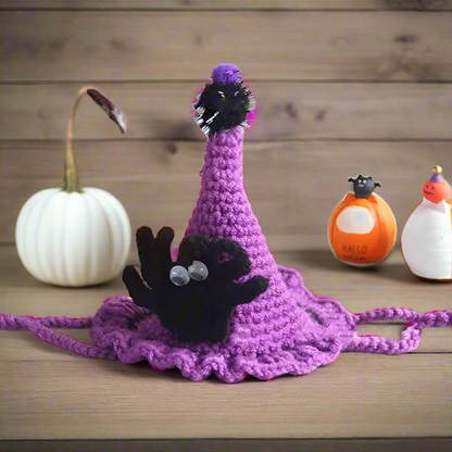 Knitted Halloween Cat Costume – Ghost Knit Hat & Bib Set for Cats, Dogs, or Rabbits, Cute Woven Pet Outfit for Halloween Photos