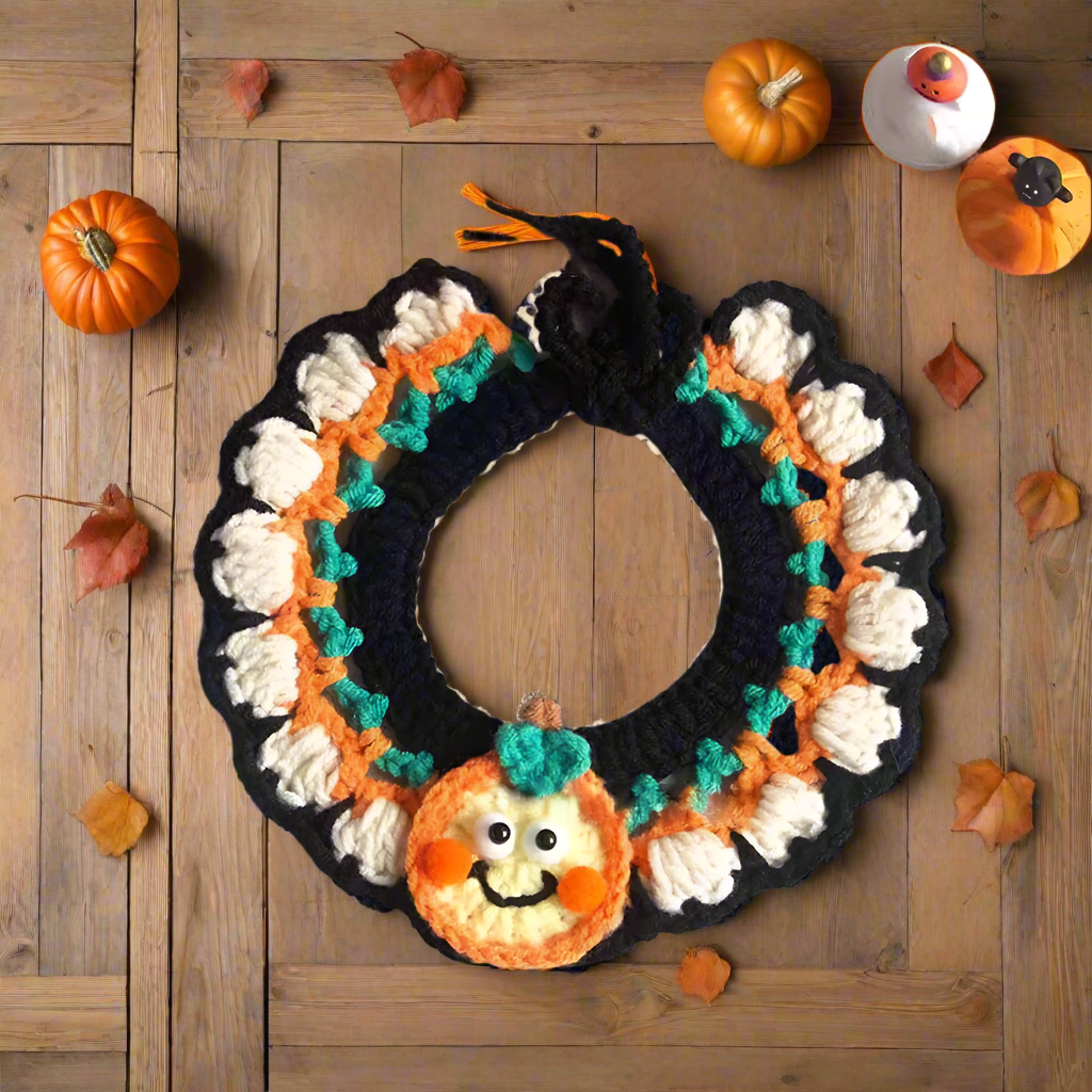 Knitted Halloween Cat Costume – Ghost Knit Hat & Bib Set for Cats, Dogs, or Rabbits, Cute Woven Pet Outfit for Halloween Photos