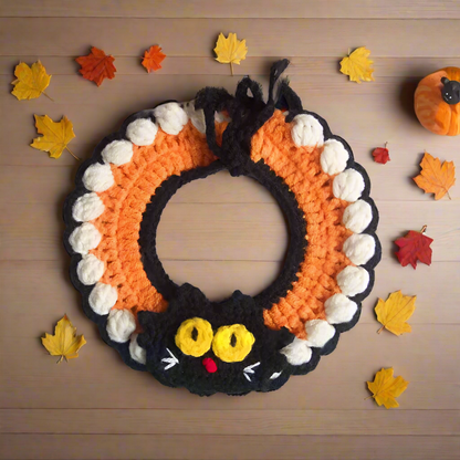 Knitted Halloween Cat Costume – Ghost Knit Hat & Bib Set for Cats, Dogs, or Rabbits, Cute Woven Pet Outfit for Halloween Photos