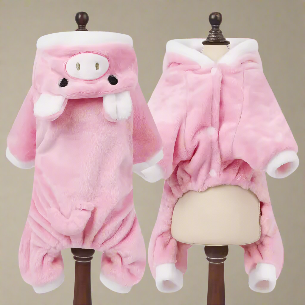 Piggy Dog Hoodie Jumpsuit – Soft Warm Fleece Pet Pajamas for Small Dogs & Cats, Cute Winter Costume Coat for Chihuahua & Yorkie