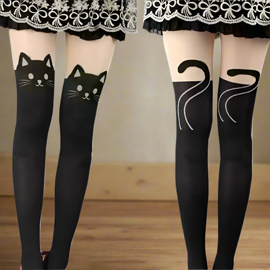 Black Cat Silk Knee Socks