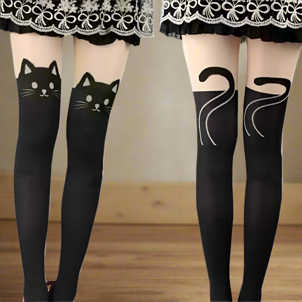Black Cat Silk Knee Socks