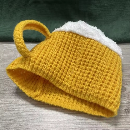 Funny Beer Mug Hat – Knit Foam Beer Cap Costume, Oktoberfest Party Hat, Gag Gift for Beer Lovers, Dad Gift, Father’s Day Novelty